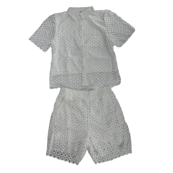 🐚 NWT White Eyelet Crochet 2-Piece Matching Set Resort Outfit L 🐚 - Picture 6 of 13